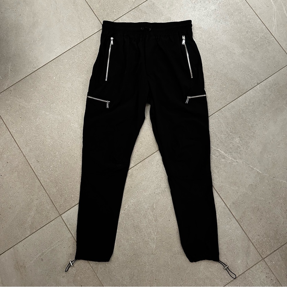 Men's Black Cargo Pants with Zipper Details